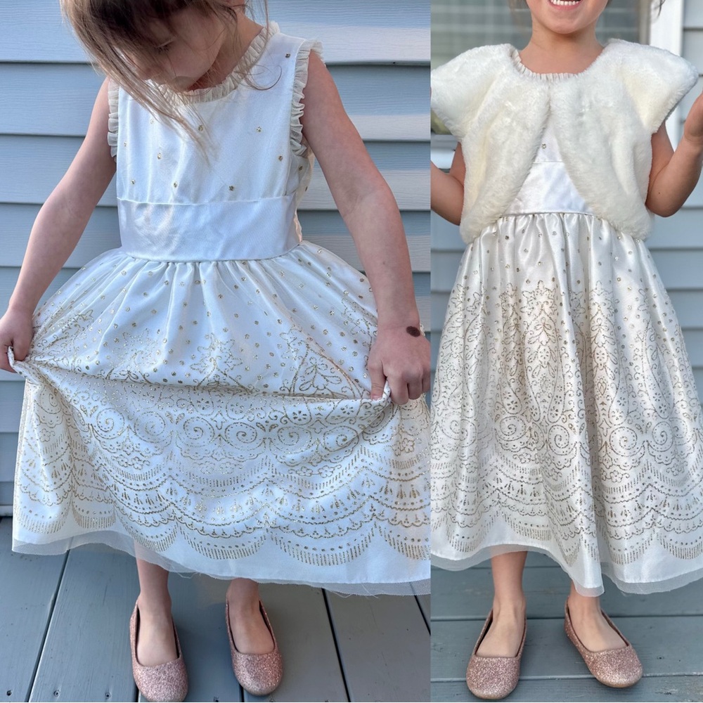 Jona Michelle | Girls White & Gold Special Occasion Princess Dress | Size 6